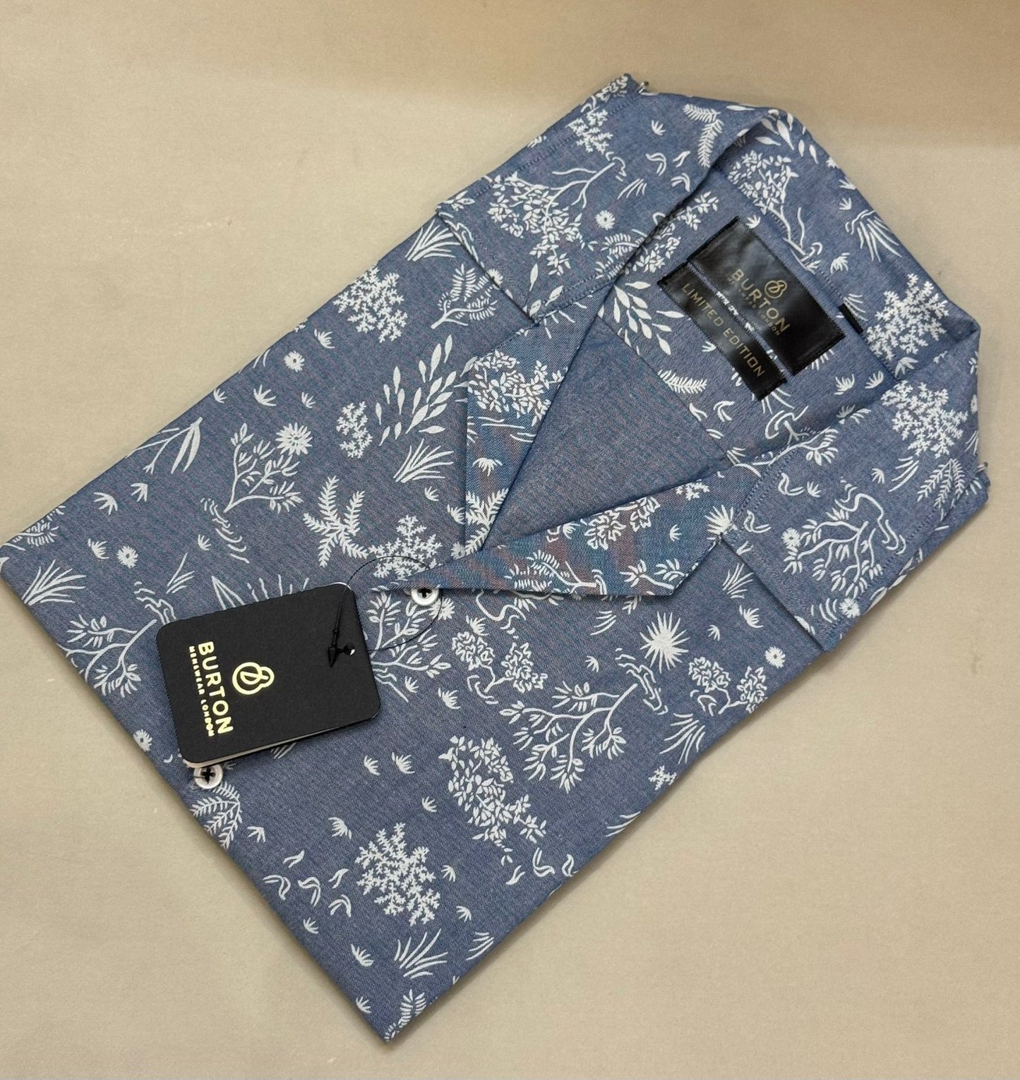 TS - 1046 (Denim Blue Button Down Cuban Collar Short Sleeve Shirt)