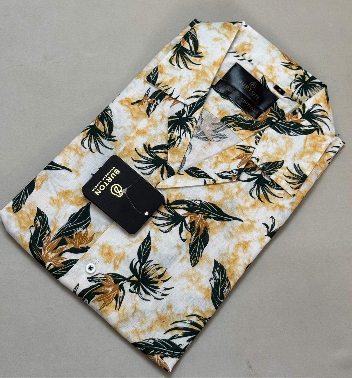 TS - 1044 (White Feathers Button Down Cuban Collar Short Sleeve Shirt)