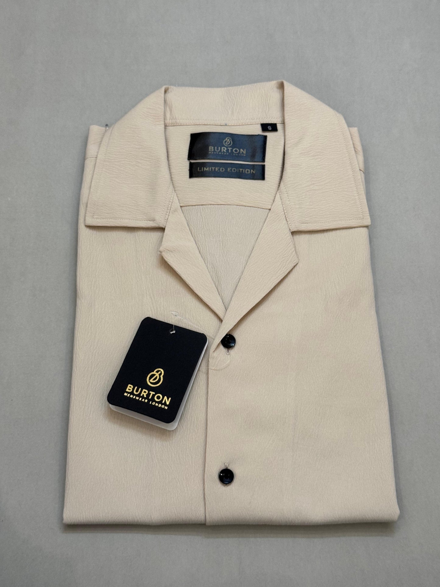 TS - 1049 ( Beige Wrinke Button Down Cuban Collar Short Sleeve Shirt)
