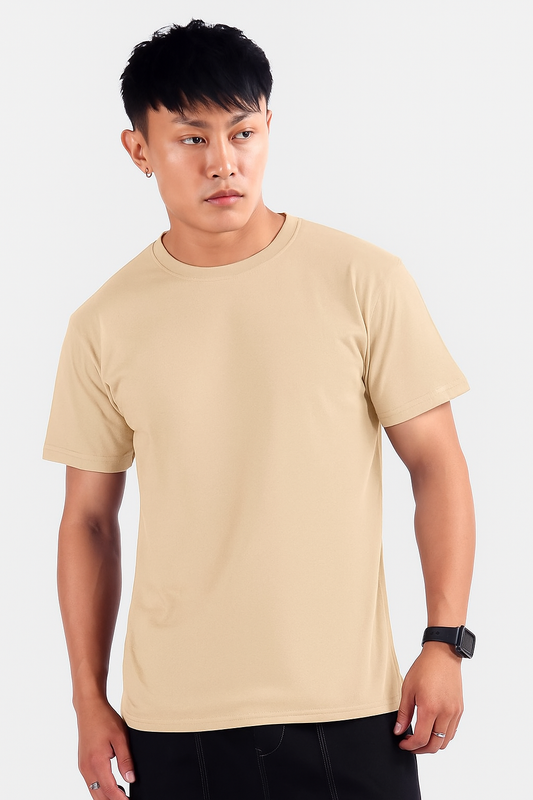 Beige Round Neck Half Sleeves Tshirt
