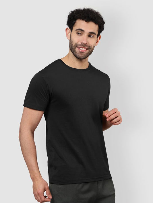 Black Round Neck Half Sleeves Tshirt