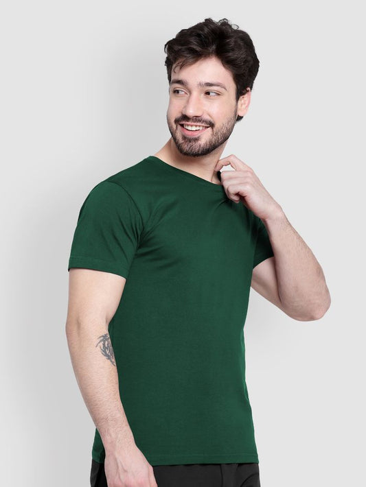 Bottle Green Round Neck Half Sleeves Tshirt