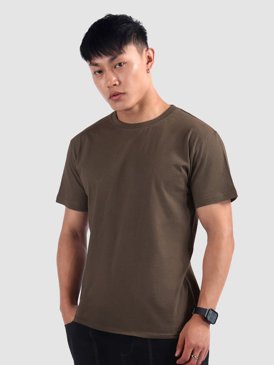 Brown Round Neck Half Sleeves Tshirt