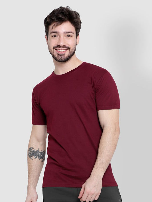 Maroon Round Neck Half Sleeves Tshirt