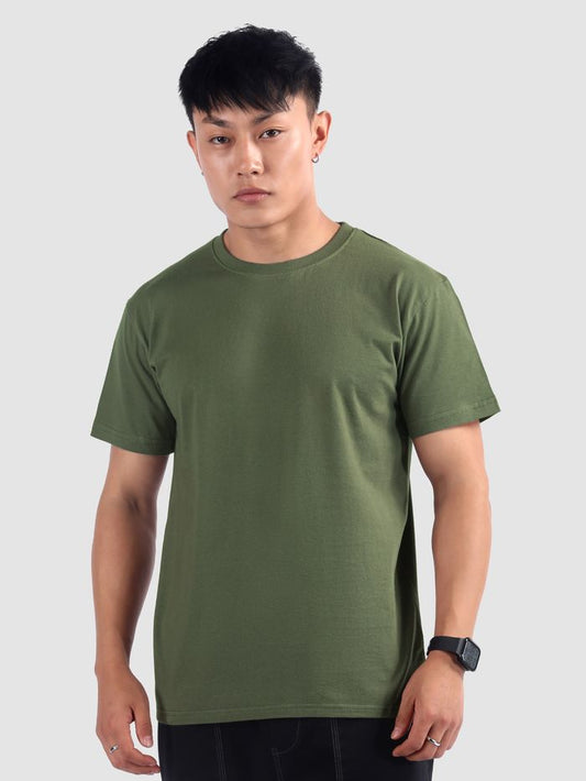 Olive Green Round Neck Half Sleeves Tshirt