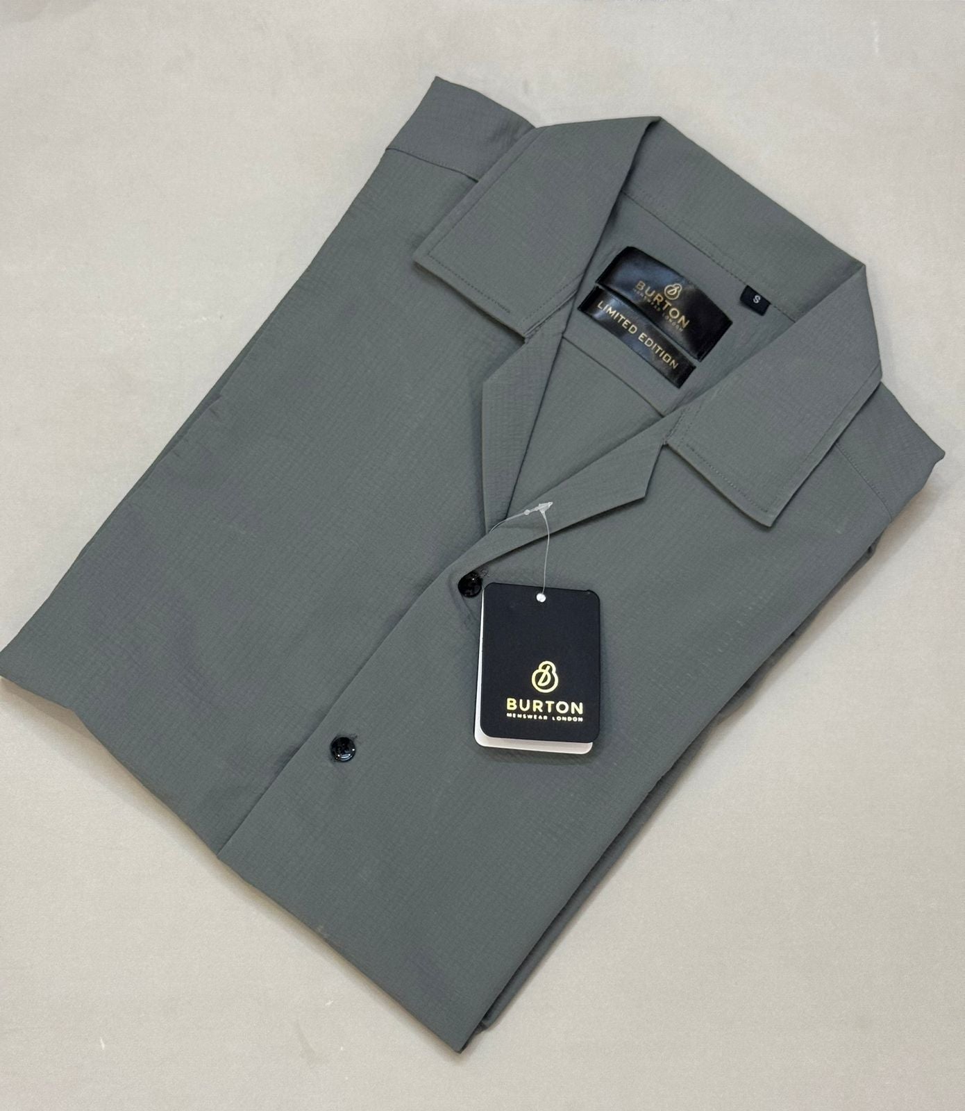 TS - 1038 (Sage Green Button Down Cuban Collar Short Sleeve Shirt)