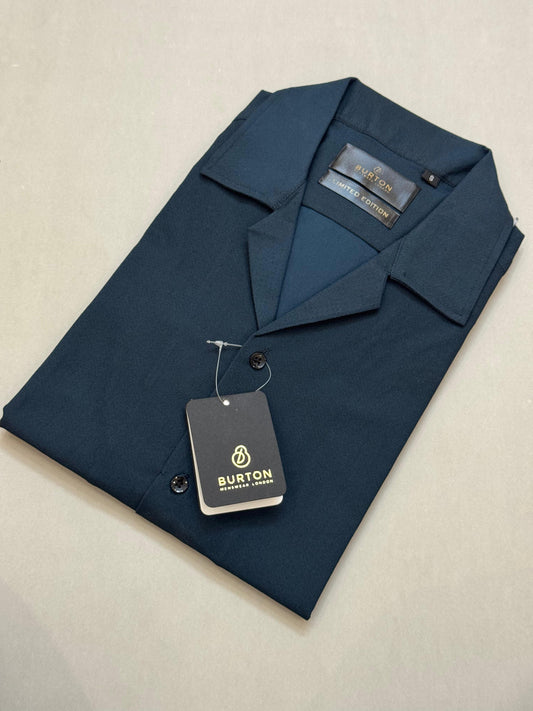 TS - 1052 (Teal Blue Button Down Cuban Collar Short Sleeve Shirt)