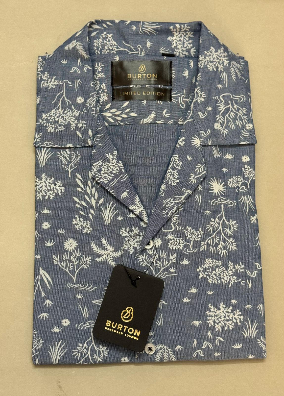 TS - 1046 (Denim Blue Button Down Cuban Collar Short Sleeve Shirt)