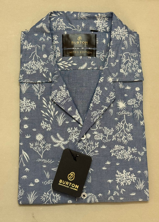 TS - 1046 (Denim Blue Button Down Cuban Collar Short Sleeve Shirt)