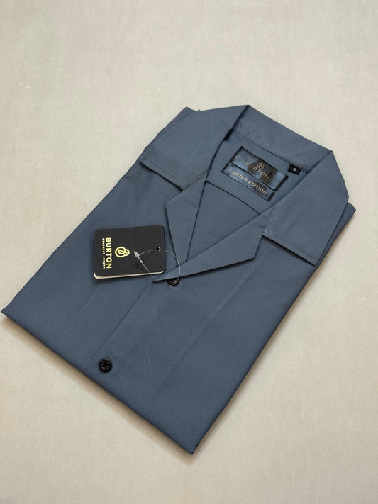 TS - 1055 (Sage Blue Button Down Cuban Collar Short Sleeve Shirt)