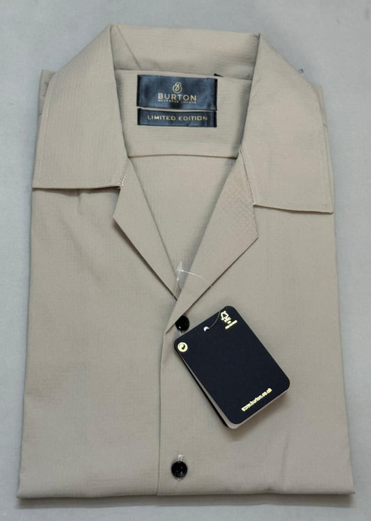 TS - 1039 (Beige Button Down Cuban Collar Short Sleeve Shirt)