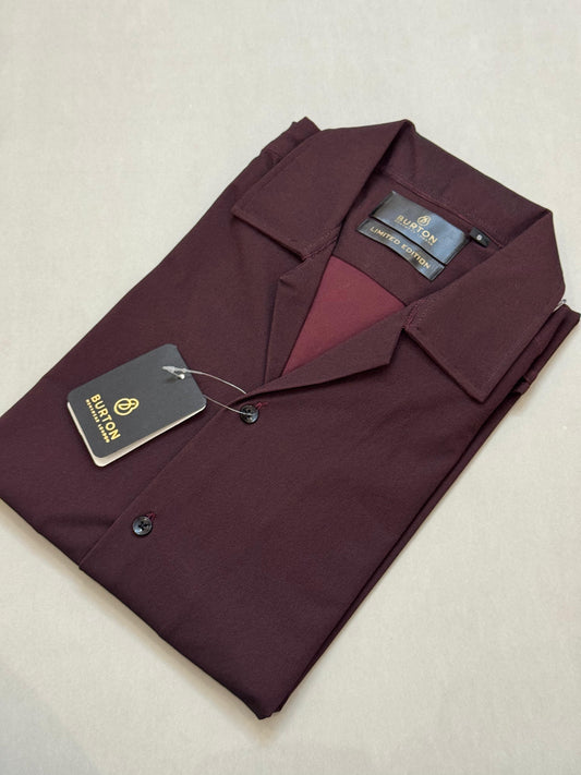 TS - 1051 (Maroon Button Down Cuban Collar Short Sleeve Shirt)