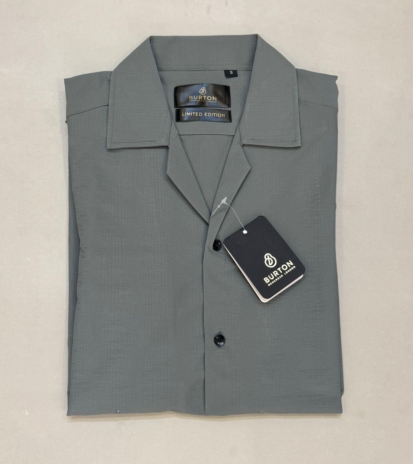 TS - 1038 (Sage Green Button Down Cuban Collar Short Sleeve Shirt)