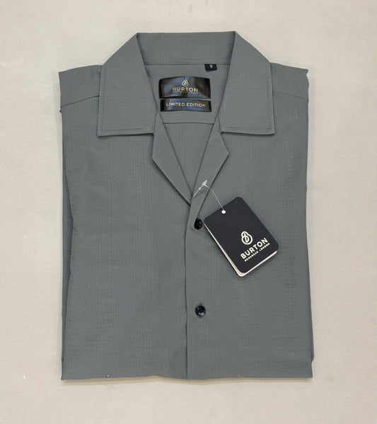 TS - 1038 (Sage Green Button Down Cuban Collar Short Sleeve Shirt)