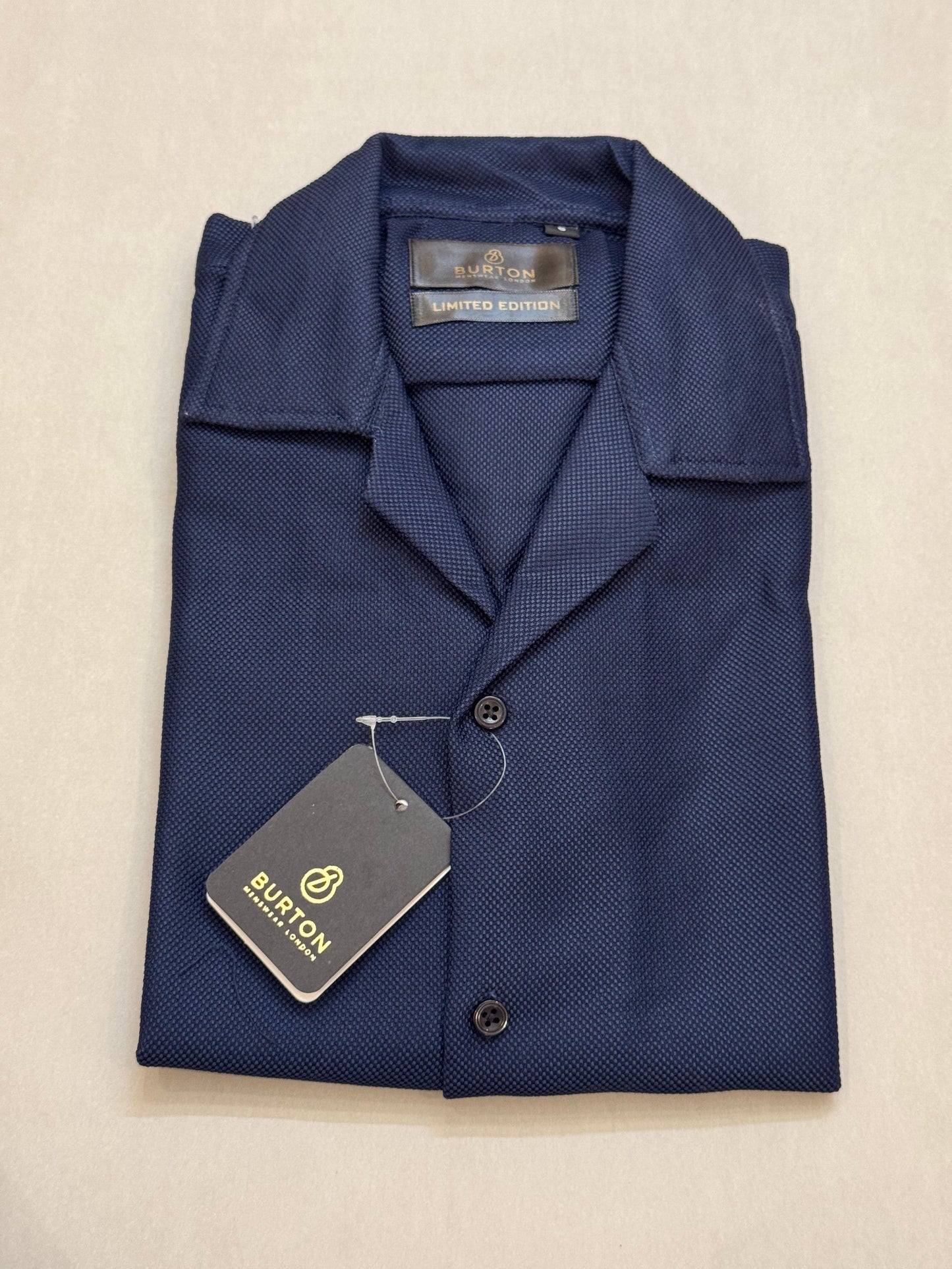 TS - 1050 (Blue Self Textured Button Down Cuban Collar Short Sleeve Shirt)