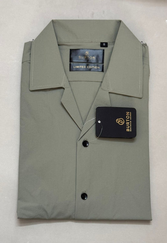 TS - 1037 (Light Green Button Down Cuban Collar Short Sleeve Shirt)