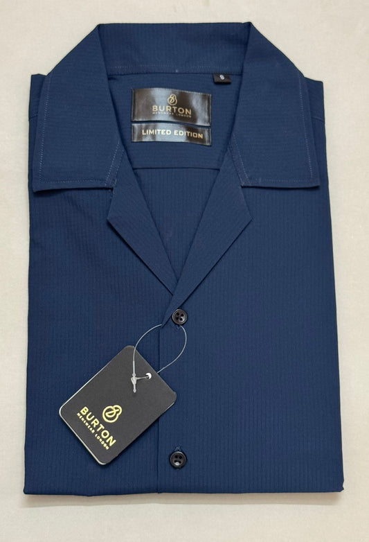 TS - 1040 (Navy Blue Button Down Cuban Collar Short Sleeve Shirt)