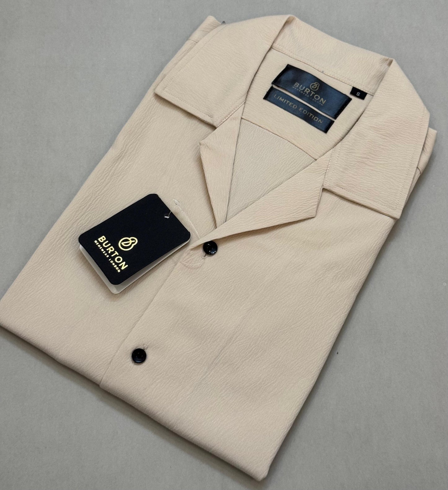 TS - 1049 ( Beige Wrinke Button Down Cuban Collar Short Sleeve Shirt)