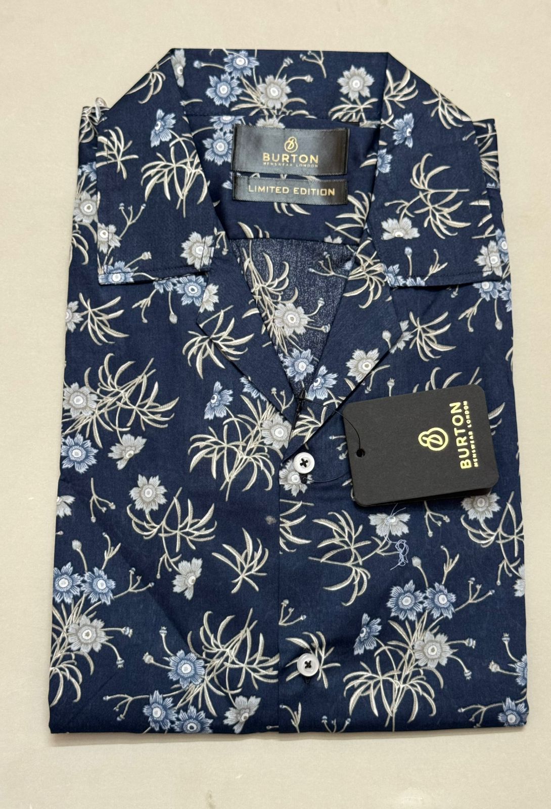 TS - 1045 (Navy Blue Floral Button Down Cuban Collar Short Sleeve Shirt)
