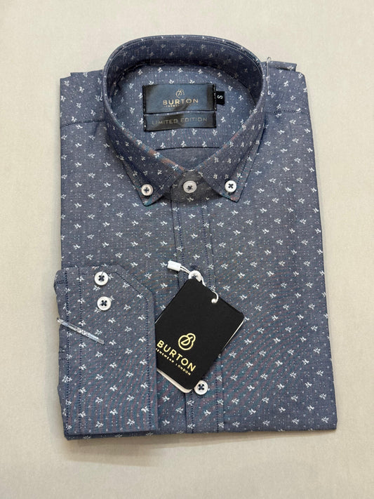 TS - 1057 (Mid Blue Small Pattern Shirt)