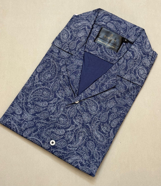 TS - 1054 (Blue Pattern Button Down Cuban Collar Short Sleeve Shirt)