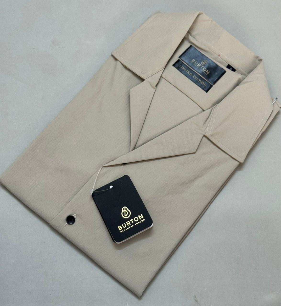 TS - 1039 (Beige Button Down Cuban Collar Short Sleeve Shirt)