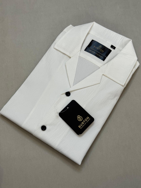 TS - 1047 (White Wrinkle Button Down Cuban Collar Short Sleeves Shirt)
