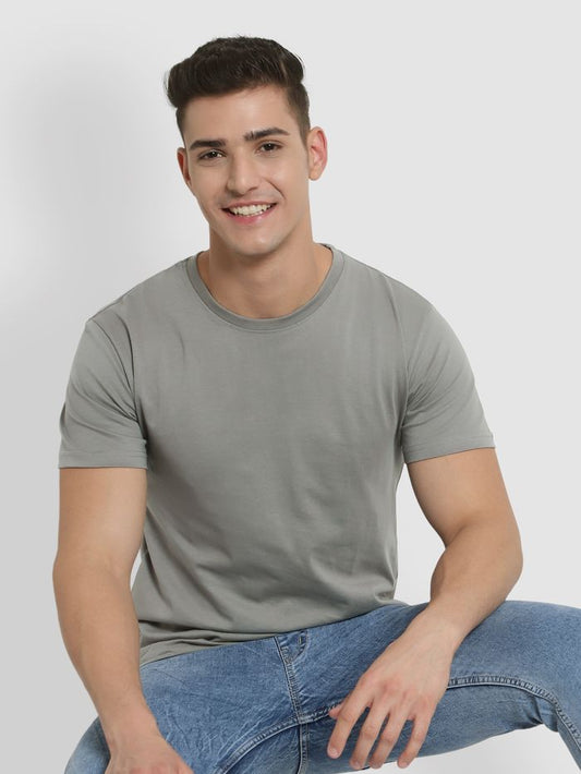 Grey Round Neck Half Sleeves Tshirt