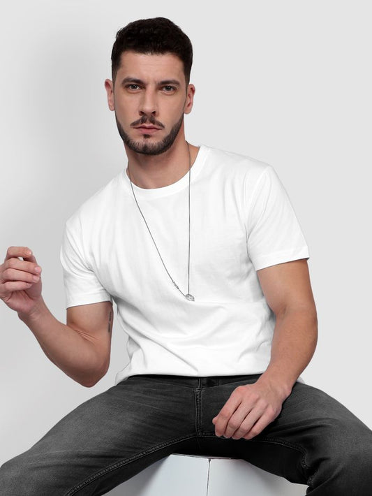 White Round Neck Half Sleeves Tshirt